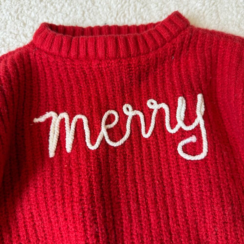 Old Navy 6-12 Months Merry Christmas Sweater Red White Embroider Baby Girl Boy - Picture 2 of 6